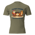 Beachside Behavior 'Not Crabby' funny crab graphic tee in Military Green, front view