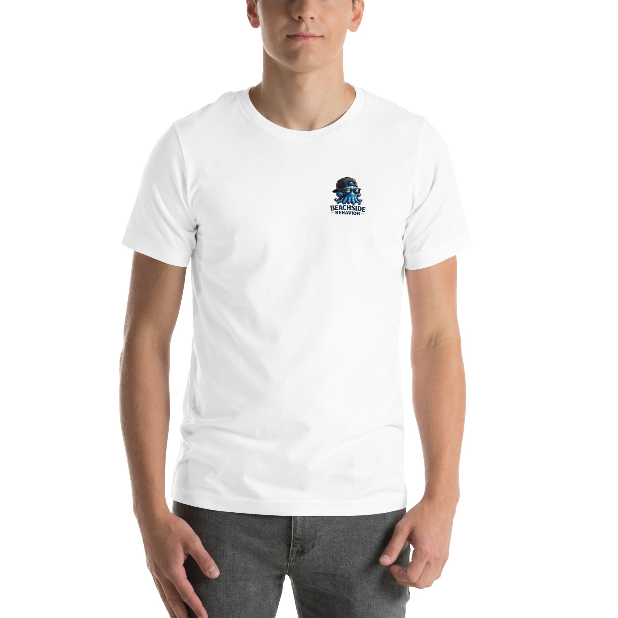 Beachside Behavior 'Relax Harder' tee in White, clean front view